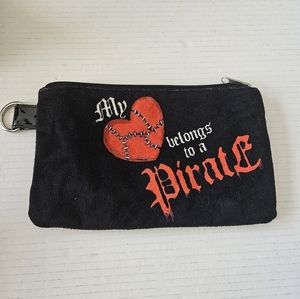 Disney Pirates of the Caribbean black‎ velvet wristlet makeup bag